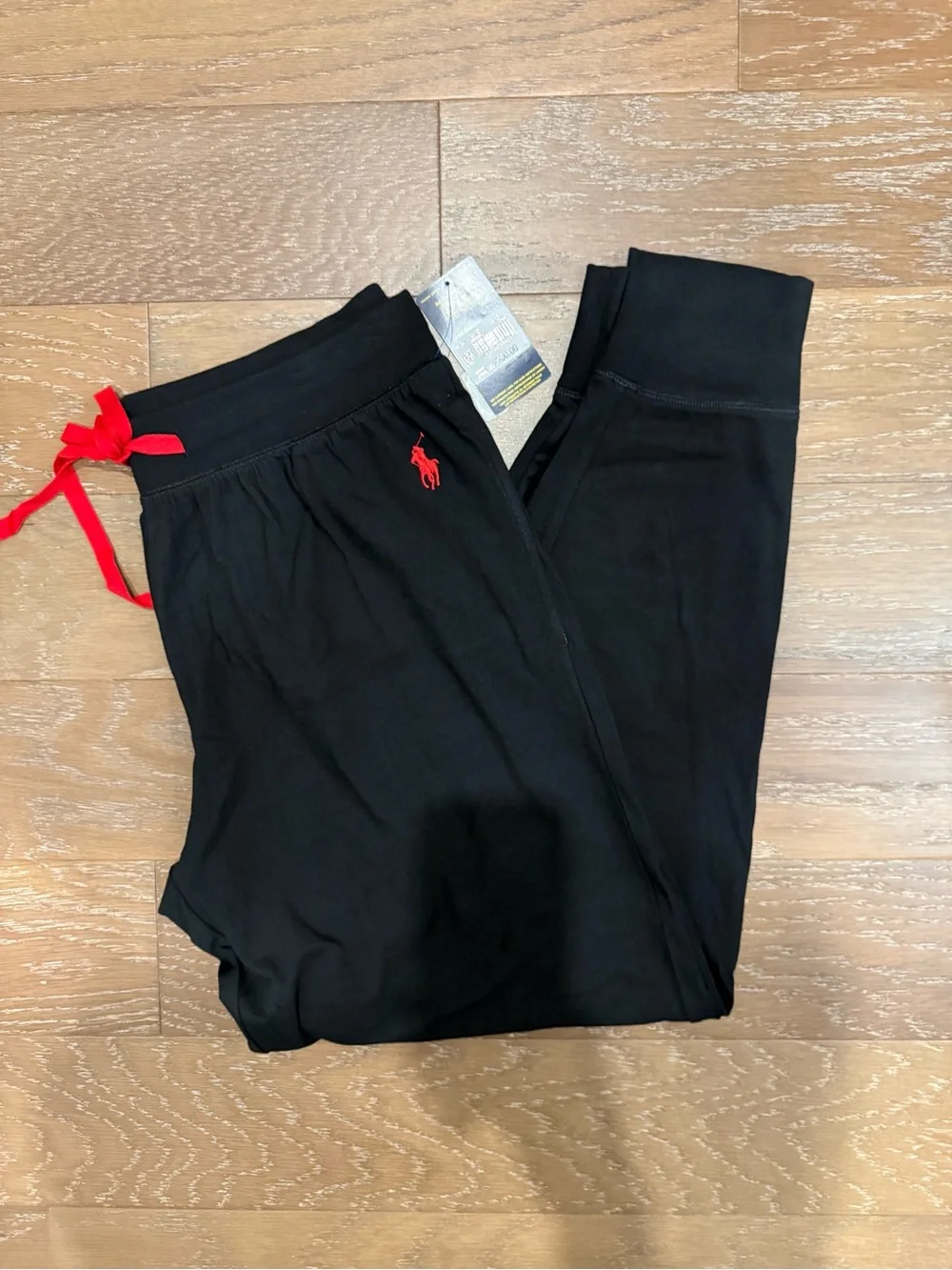 Polo by Ralph Lauren Black Sweatpants with Red Logo & Ties